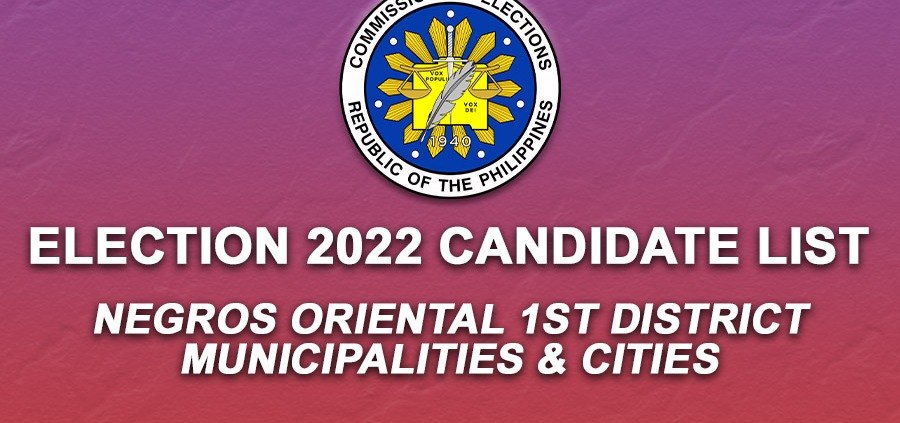 Election 2022 Candidate List– Negros Oriental 1st District Municipalities & Cities