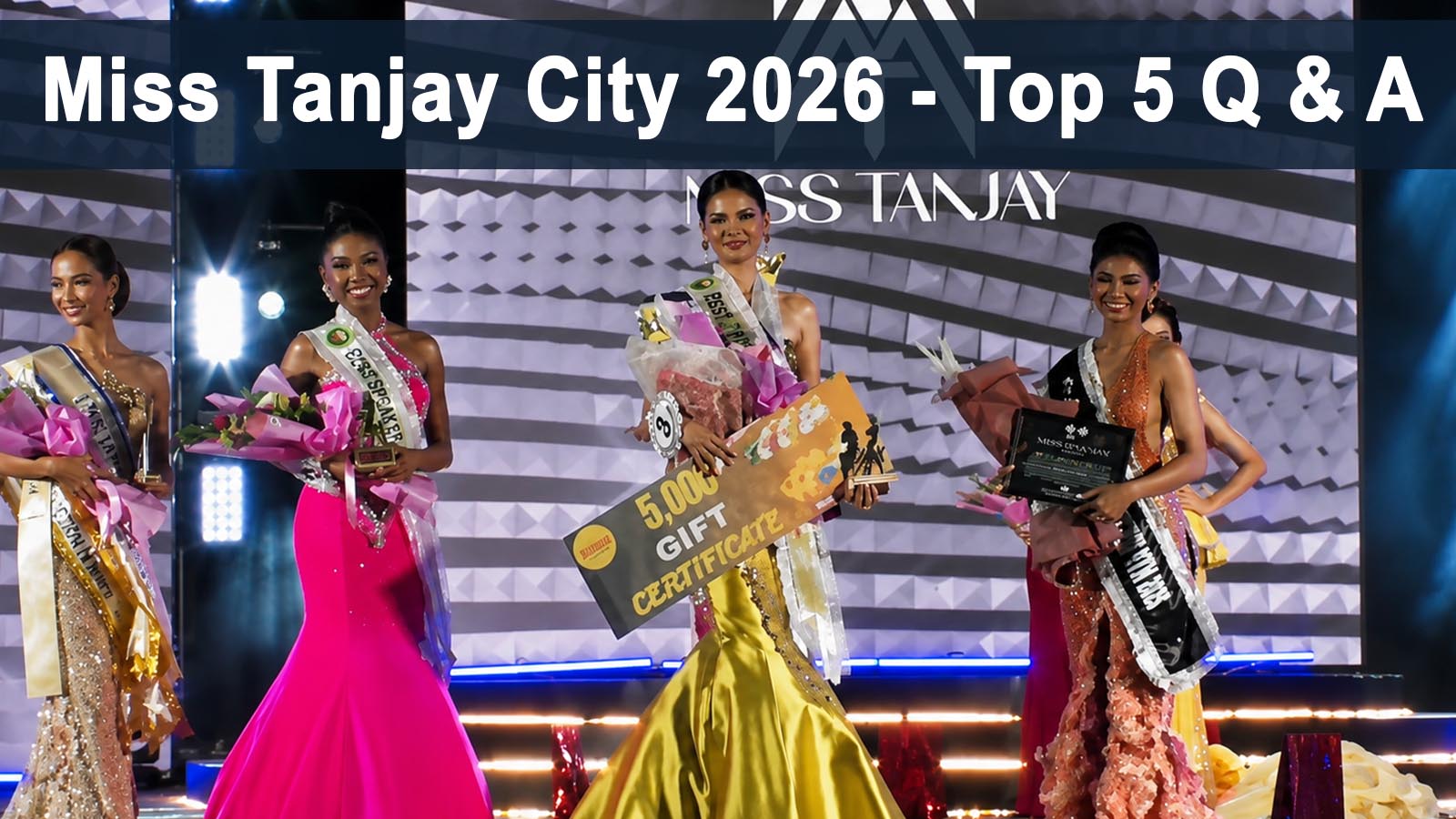 Miss Tanjay City 2026 Top 5 finalists during the Question and Answer competition