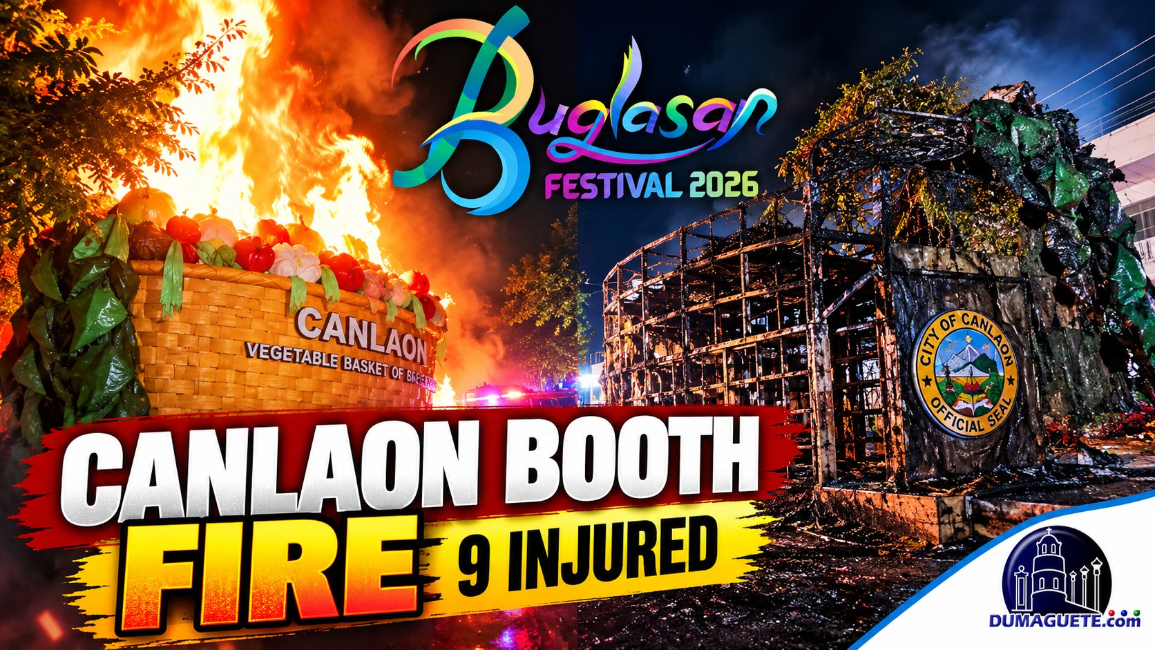 Fire incident at the Canlaon Booth during Buglasan Festival 2026 in Negros Oriental.